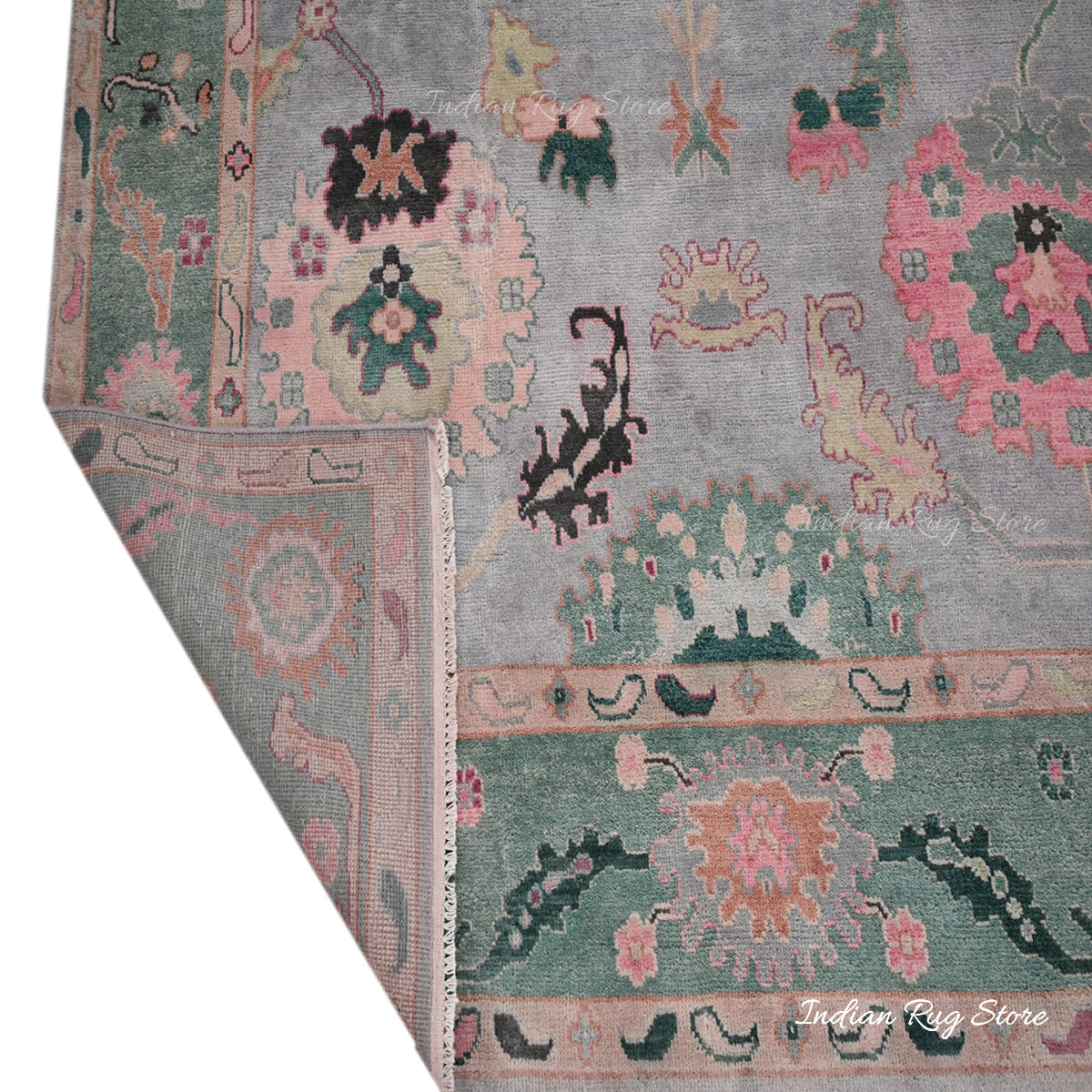 Multicolor Hand Knotted Modern Oushak Bedroom Wool Rug - Indian Rug Store Multicolor Hand Knotted Modern Oushak Bedroom Wool Rug - Indian Rug Store