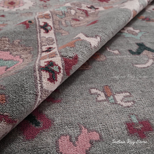 Tappeto in lana Oushak antico vintage multicolore grigio Tappeto in lana Oushak antico vintage multicolore grigio