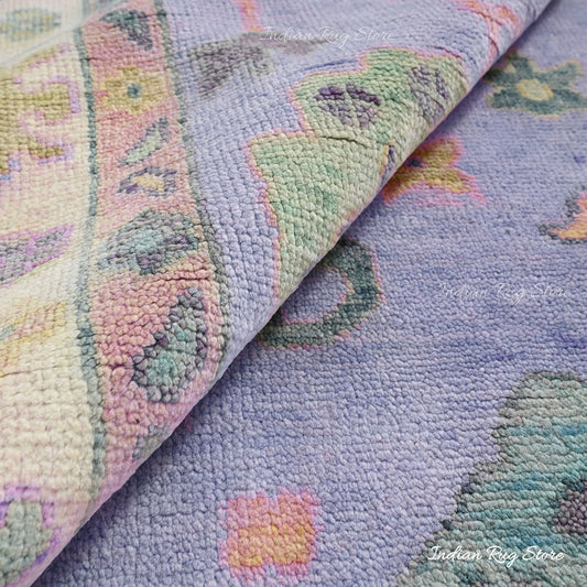 Tappeto fatto a mano in lana blu Oushak per la casa colonica Tappeto fatto a mano in lana blu Oushak per la casa colonica