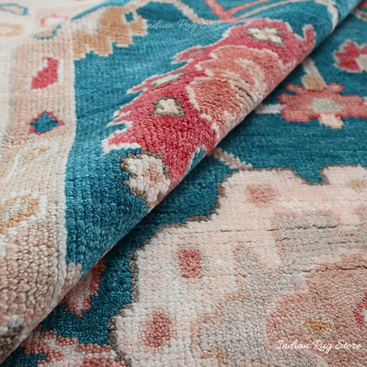 Hand Knotted Blue Oushak Bedroom Wool Area Rug Hand Knotted Blue Oushak Bedroom Wool Area Rug