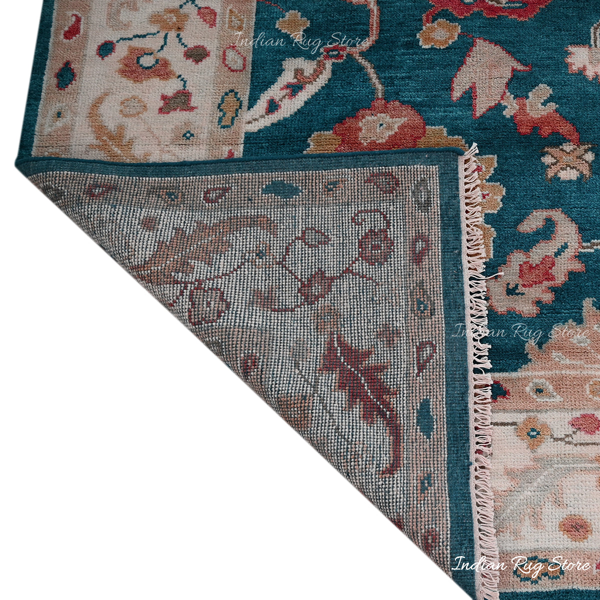 Hand Knotted Blue Oushak Bedroom Wool Area Rug - Indian Rug Store Hand Knotted Blue Oushak Bedroom Wool Area Rug - Indian Rug Store