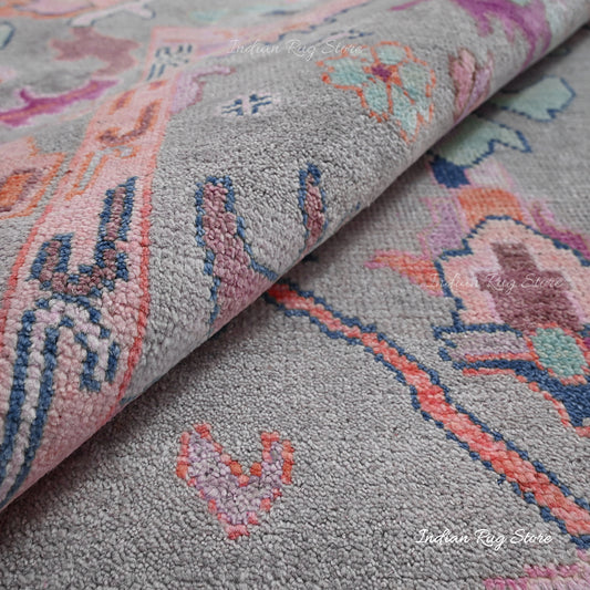 Tappeto da pranzo in lana multicolore grigio annodato a mano Tappeto da pranzo in lana multicolore grigio annodato a mano