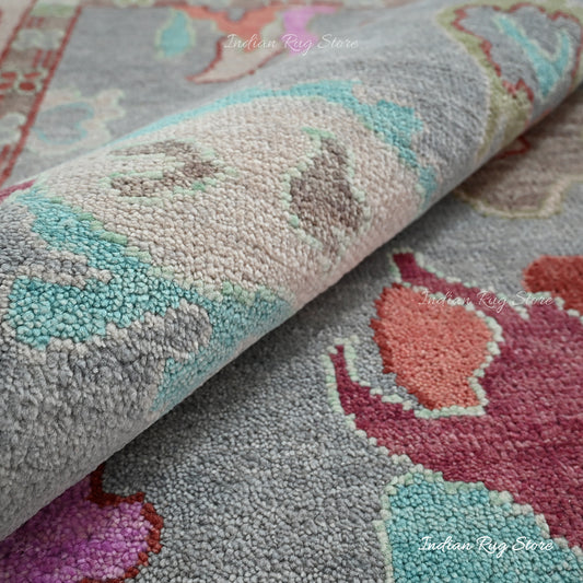Tappeto in lana Oushak antico vintage multicolore grigio Tappeto in lana Oushak antico vintage multicolore grigio