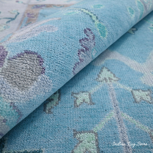 Tappeto multicolore verde in lana annodato a mano per soggiorno Tappeto multicolore verde in lana annodato a mano per soggiorno