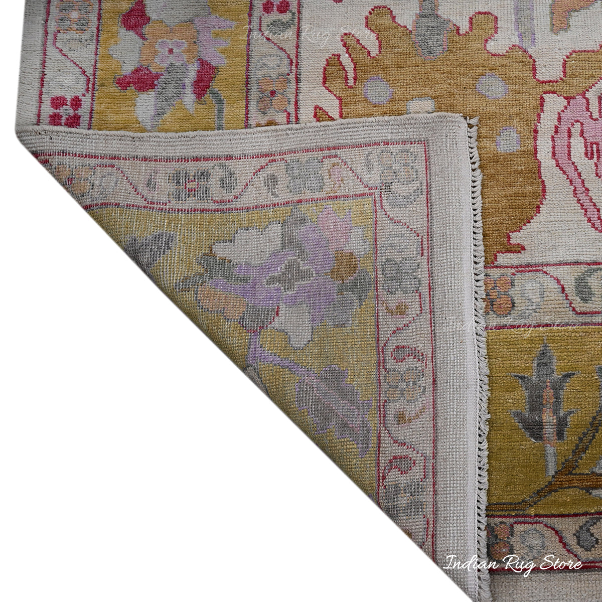 Oushak for Living Room Hand Knotted Yellow and White Wool Rug - Indian Rug Store Oushak for Living Room Hand Knotted Yellow and White Wool Rug - Indian Rug Store