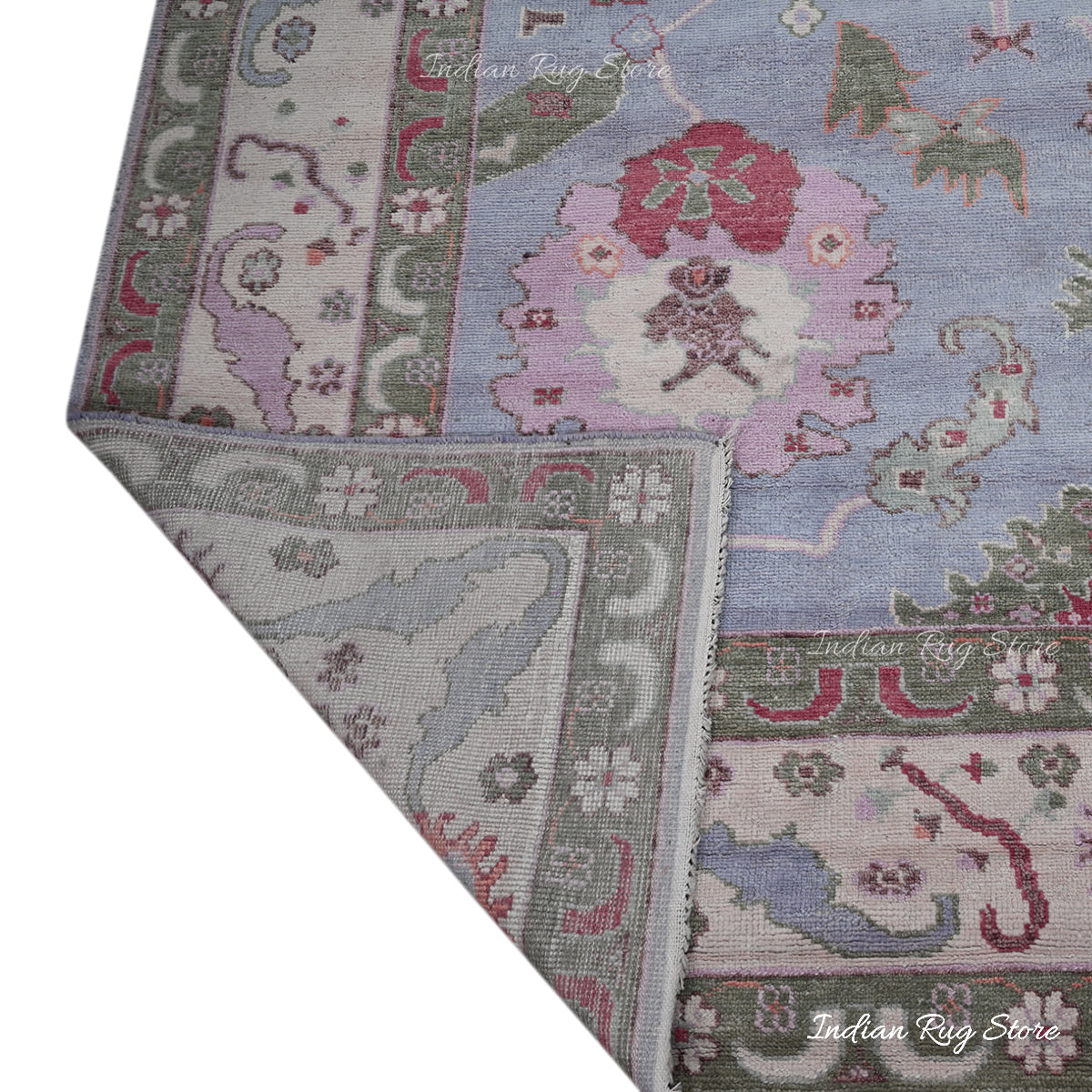 Multicolor Indian Hand Knotted Wool Oushak Bedroom Rug - Indian Rug Store Multicolor Indian Hand Knotted Wool Oushak Bedroom Rug - Indian Rug Store