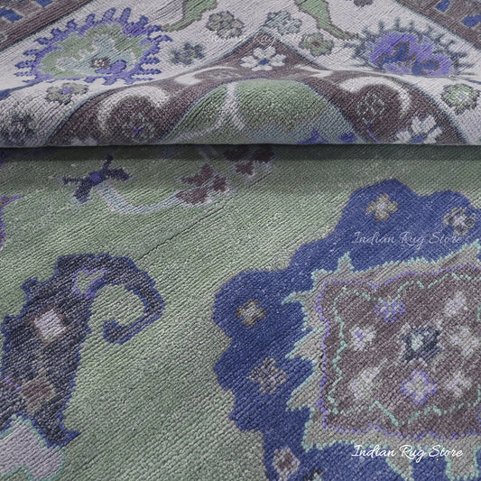 Tappeto da camera da letto Oushak in lana indiana annodata a mano, rosa Tappeto da camera da letto Oushak in lana indiana annodata a mano, rosa