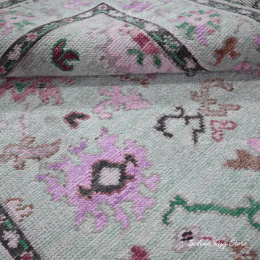 Tappeto multicolore verde in lana annodato a mano per soggiorno Tappeto multicolore verde in lana annodato a mano per soggiorno