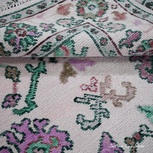 Tappeto multicolore verde in lana annodato a mano per soggiorno Tappeto multicolore verde in lana annodato a mano per soggiorno