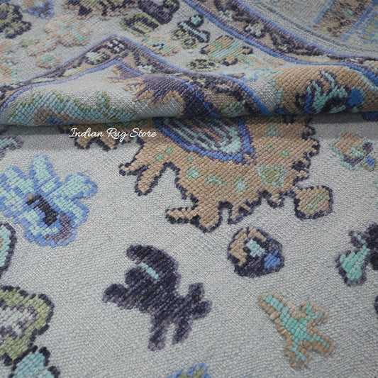 Tappeto da pranzo in lana multicolore grigio annodato a mano Tappeto da pranzo in lana multicolore grigio annodato a mano