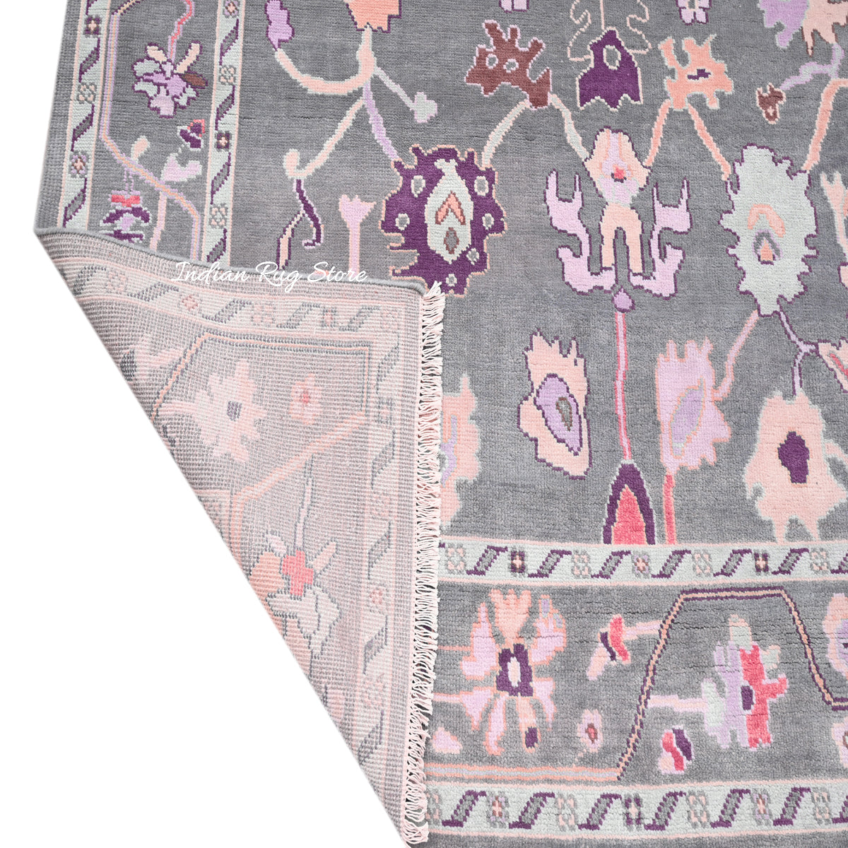 Gray Hand Knotted Oushak Bedroom Wool Rug - Indian Rug Store Gray Hand Knotted Oushak Bedroom Wool Rug - Indian Rug Store