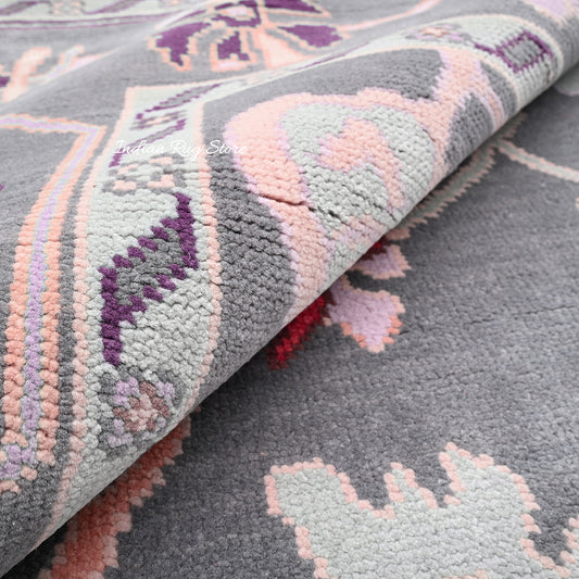 Gray Hand Knotted Oushak Bedroom Wool Rug Gray Hand Knotted Oushak Bedroom Wool Rug