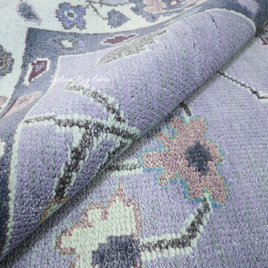 Blue Hand Knotted Modern Oushak Bed Room Wool Rug Blue Hand Knotted Modern Oushak Bed Room Wool Rug