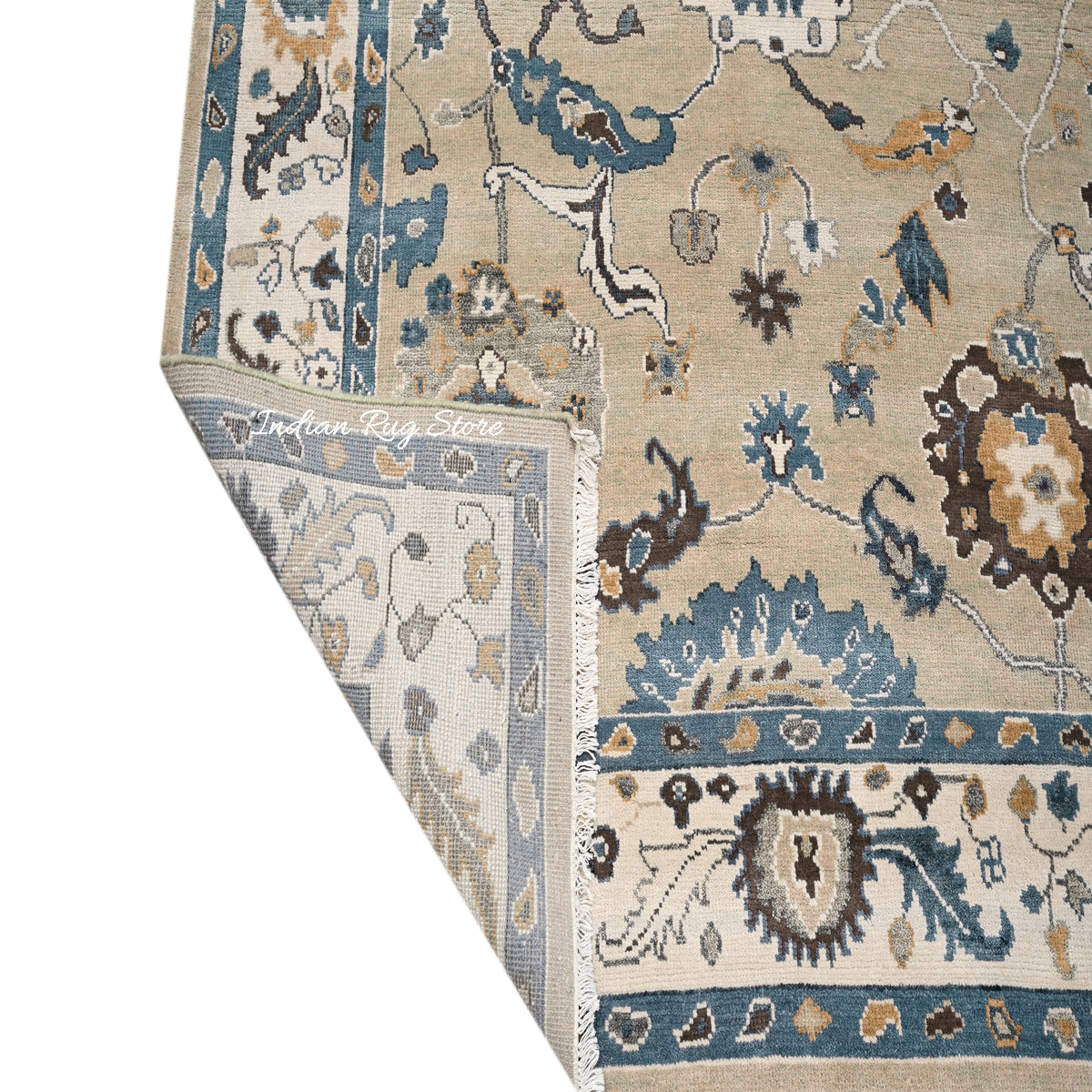 Hand Knotted Modern Oushak Bedroom Beige Wool Rug - Indian Rug Store Hand Knotted Modern Oushak Bedroom Beige Wool Rug - Indian Rug Store