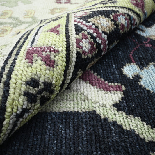 Tappeto di lana Oushak nero indiano annodato a mano IRSZ-106 Tappeto di lana Oushak nero indiano annodato a mano IRSZ-106