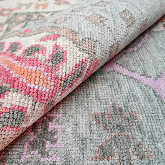 Tappeto moderno Oushak grigio multicolore annodato a mano in lana per esterni IRSZ-109 Tappeto moderno Oushak grigio multicolore annodato a mano in lana per esterni IRSZ-109