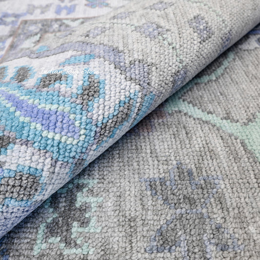 Tappeto moderno Oushak grigio multicolore annodato a mano in lana per esterni IRSZ-109 Tappeto moderno Oushak grigio multicolore annodato a mano in lana per esterni IRSZ-109