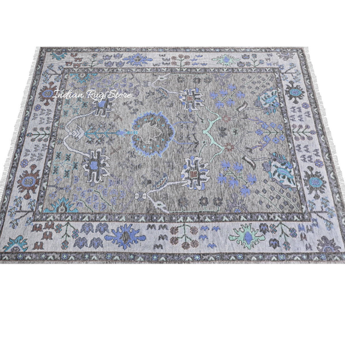 Hand Knotted Wool Modern Oushak Gray Living Room Rug - Indian Rug Store Hand Knotted Wool Modern Oushak Gray Living Room Rug - Indian Rug Store