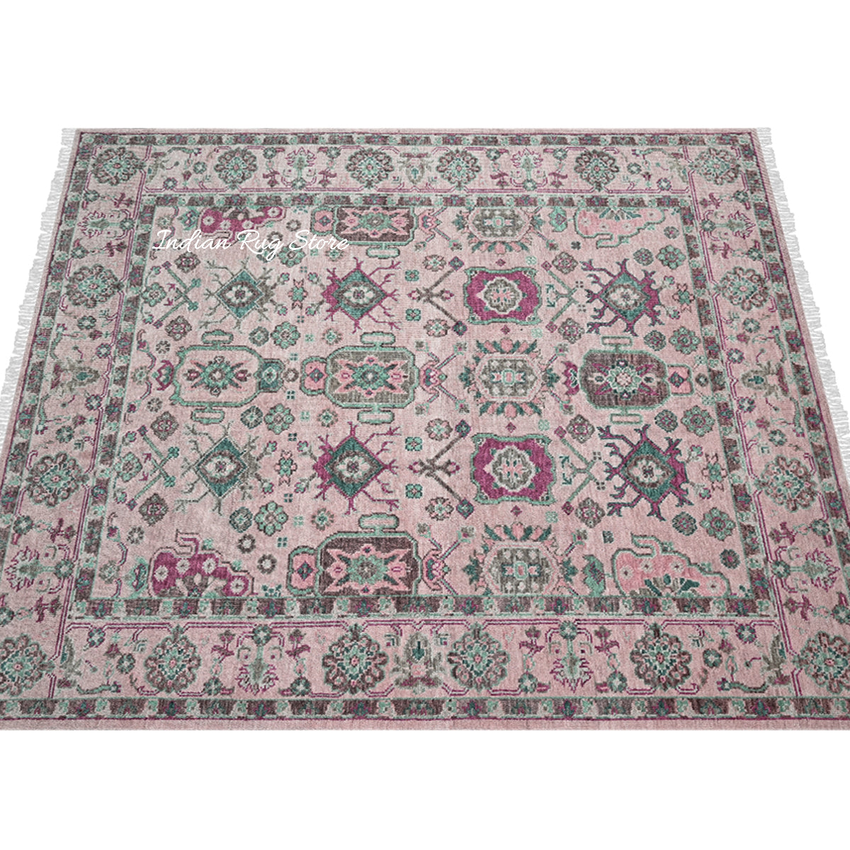 Hand Knotted Foggy Pink Beautiful Oushak Wool Rug - Indian Rug Store Hand Knotted Foggy Pink Beautiful Oushak Wool Rug - Indian Rug Store