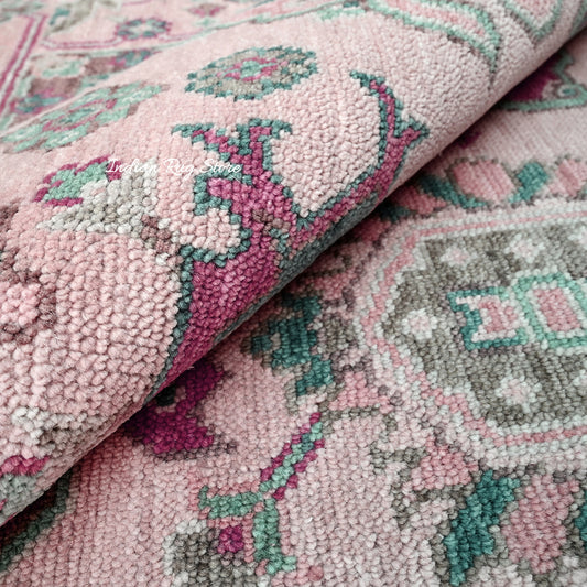 Hand Knotted Foggy Pink Beautiful Oushak Wool Rug Hand Knotted Foggy Pink Beautiful Oushak Wool Rug