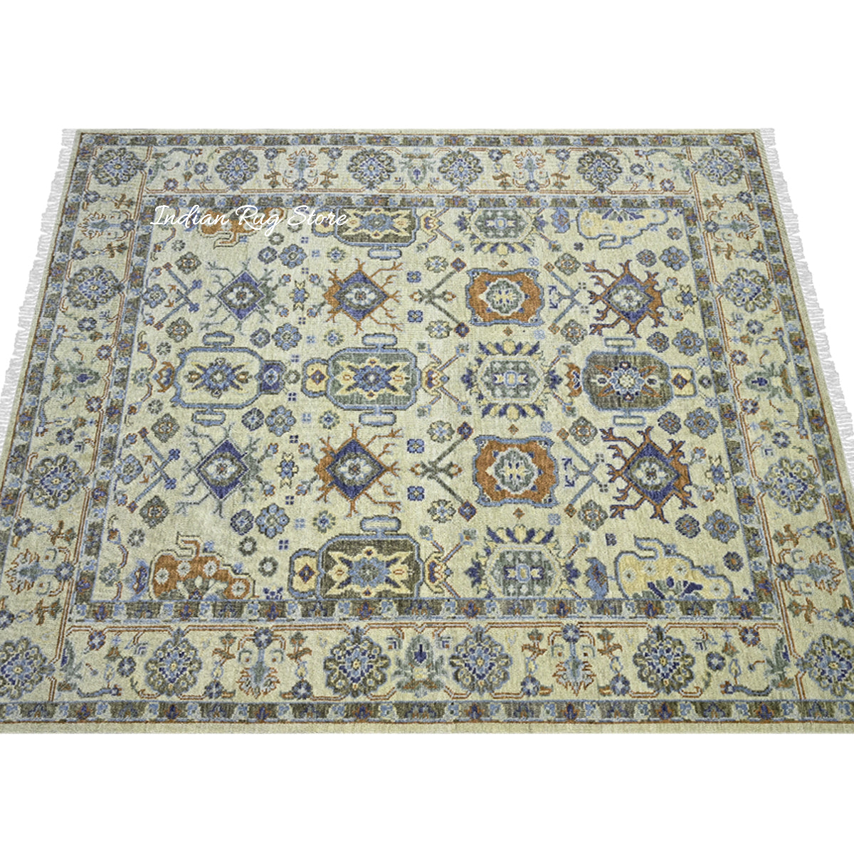 Natural Oushak Light Green Hand Knotted Wool Rug - Indian Rug Store Natural Oushak Light Green Hand Knotted Wool Rug - Indian Rug Store