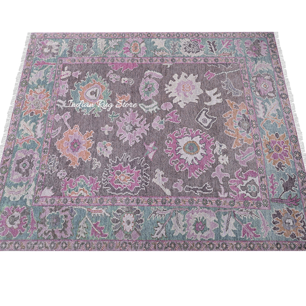 Multicolor Hand Knotted Modern Oushak Dining Room Wool Rug - Indian Rug Store Multicolor Hand Knotted Modern Oushak Dining Room Wool Rug - Indian Rug Store