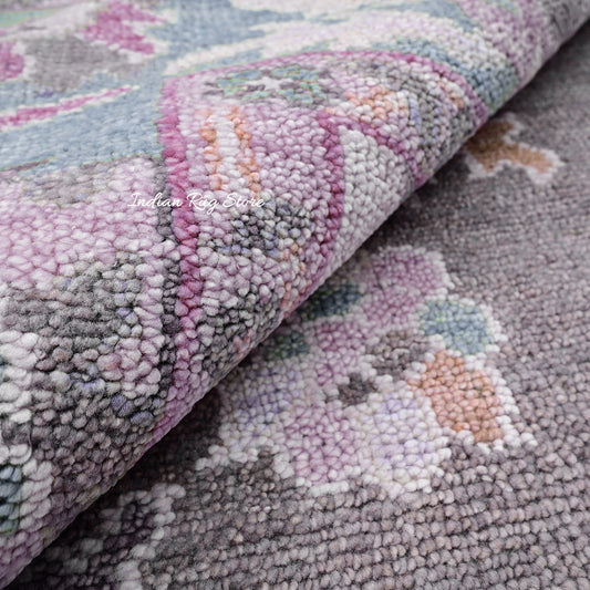 Tappeto da pranzo in lana Oushak moderno annodato a mano grigio IRSZ-105 Tappeto da pranzo in lana Oushak moderno annodato a mano grigio IRSZ-105