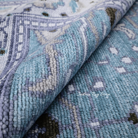 Blue Hand Knotted Modern Oushak Area Wool Rug Blue Hand Knotted Modern Oushak Area Wool Rug