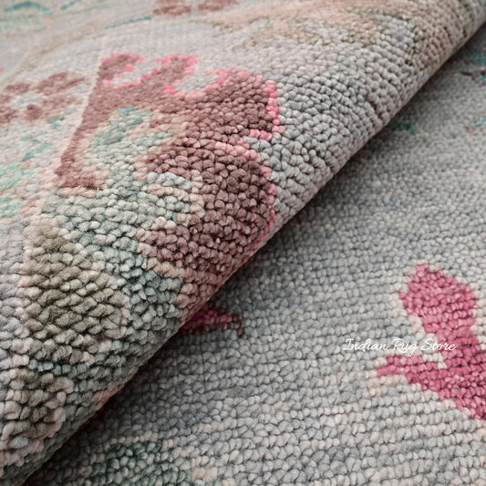 Gray Hand Knotted Modern Floral Oushak Wool Rug Gray Hand Knotted Modern Floral Oushak Wool Rug