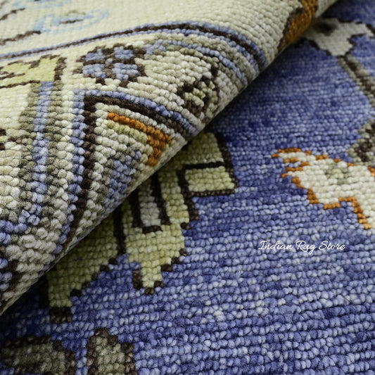 Tappeto moderno Oushak blu annodato a mano in lana per esterni IRSZ-126 Tappeto moderno Oushak blu annodato a mano in lana per esterni IRSZ-126