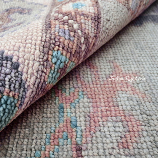 Tappeto moderno Oushak annodato a mano grigio di grandi dimensioni in lana IRSZ-127 Tappeto moderno Oushak annodato a mano grigio di grandi dimensioni in lana IRSZ-127