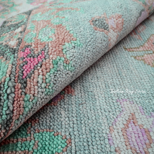 Tappeto da patio indiano moderno Oushak annodato a mano in lana blu IRSZ-129 Tappeto da patio indiano moderno Oushak annodato a mano in lana blu IRSZ-129