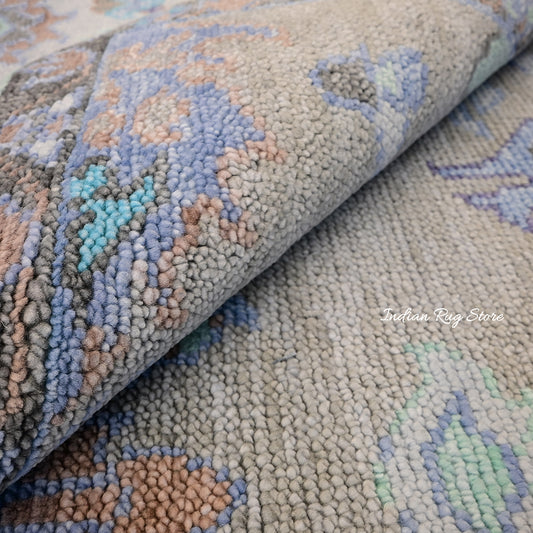 Tappeto da patio indiano moderno Oushak annodato a mano in lana blu IRSZ-129 Tappeto da patio indiano moderno Oushak annodato a mano in lana blu IRSZ-129