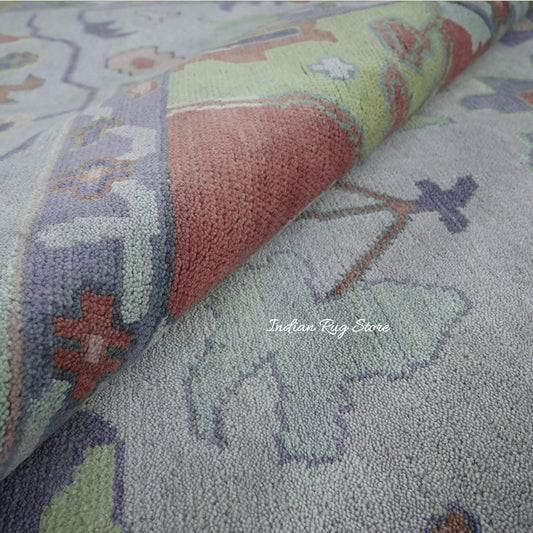 Bellissimo tappeto di lana blu annodato a mano Oushak Gallery IRSZ-135 Bellissimo tappeto di lana blu annodato a mano Oushak Gallery IRSZ-135