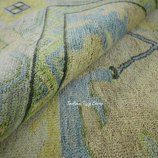 Tappeto di lana indiano blu Oushak annodato a mano di grandi dimensioni IRSZ-136 Tappeto di lana indiano blu Oushak annodato a mano di grandi dimensioni IRSZ-136