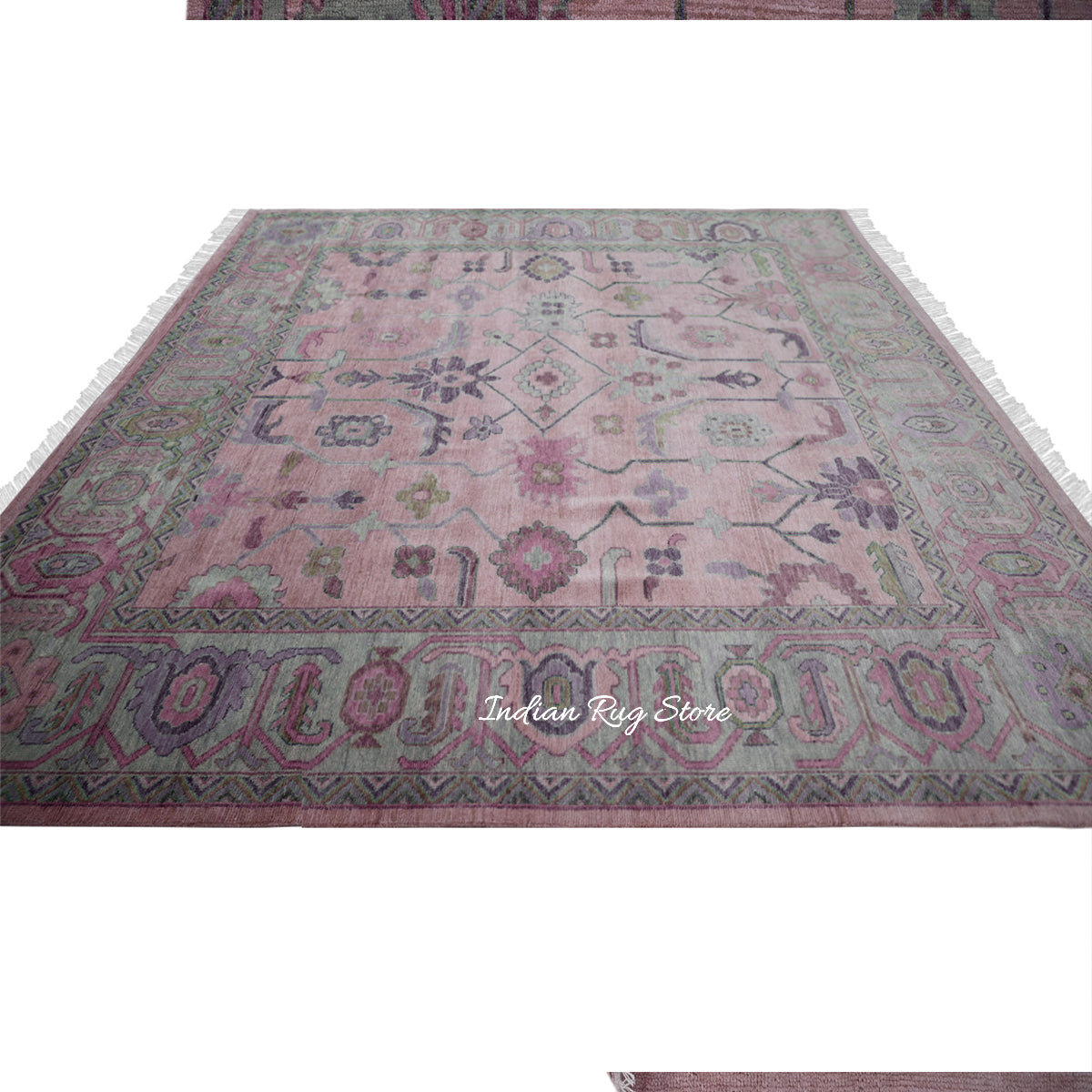 Indian Hand Knotted Multicolor Oushak Gray Wool Rug - Indian Rug Store Indian Hand Knotted Multicolor Oushak Gray Wool Rug - Indian Rug Store