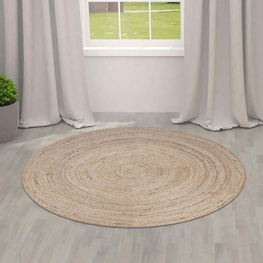 Tappeto rotondo in juta beige intrecciato a mano per soggiorno Tappeto rotondo in juta beige intrecciato a mano per soggiorno