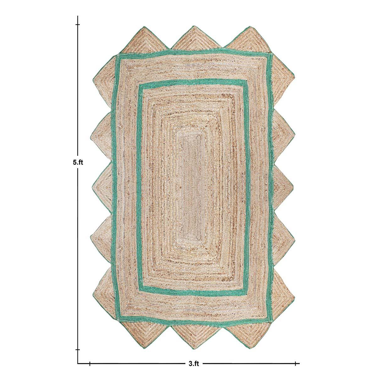 Geometric Hand Braded Beige Green Living Room Jute Rug - Indian Rug Store Geometric Hand Braded Beige Green Living Room Jute Rug - Indian Rug Store