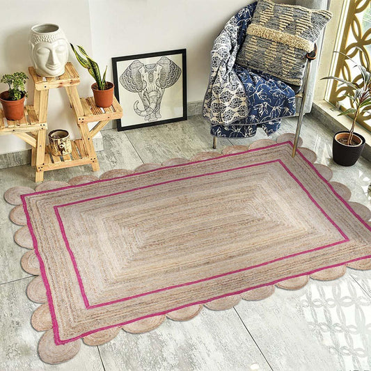 Tappeto da pranzo in juta beige rosa con motivo geometrico intagliato a mano Tappeto da pranzo in juta beige rosa con motivo geometrico intagliato a mano