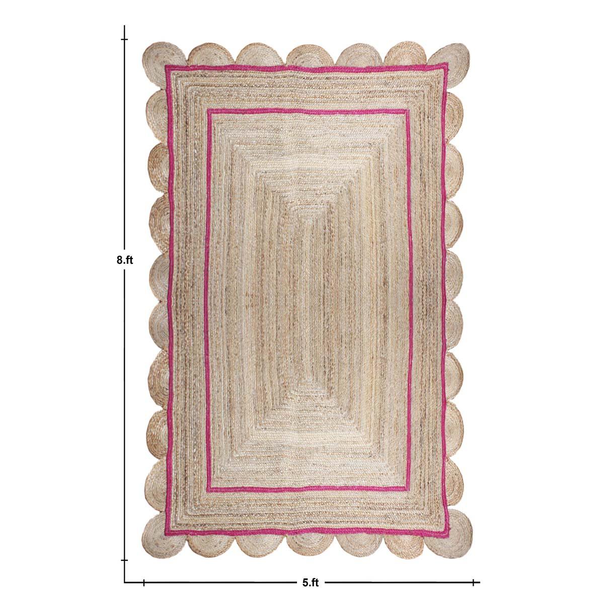 Geometric Hand Braded Beige Pink Dining Hall Jute Rug - Indian Rug Store Geometric Hand Braded Beige Pink Dining Hall Jute Rug - Indian Rug Store