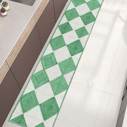 Tappeto in juta verde bianco con decorazioni geometriche intrecciate a mano per fattoria Tappeto in juta verde bianco con decorazioni geometriche intrecciate a mano per fattoria