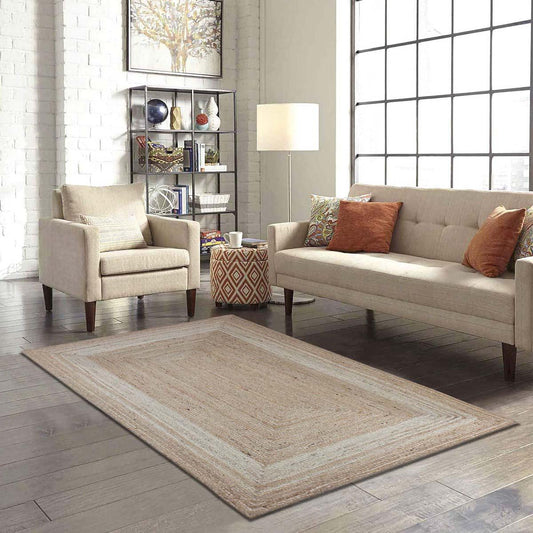 Tappeto d'ingresso in juta beige intrecciato a mano con bordatura Tappeto d'ingresso in juta beige intrecciato a mano con bordatura