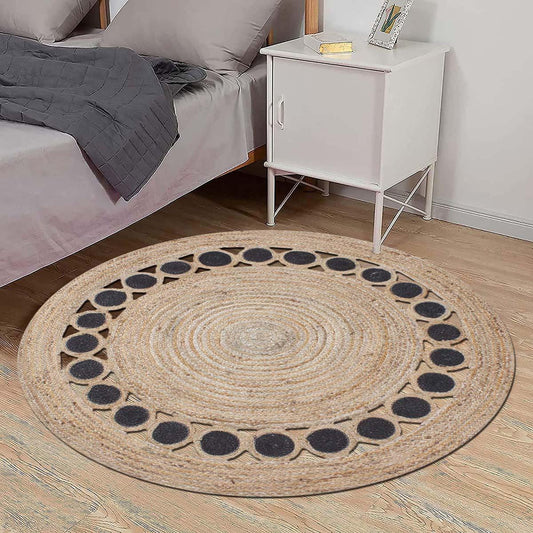 Hand Braided Beige Black Geometric Farm House Decor Jute Rug Hand Braided Beige Black Geometric Farm House Decor Jute Rug