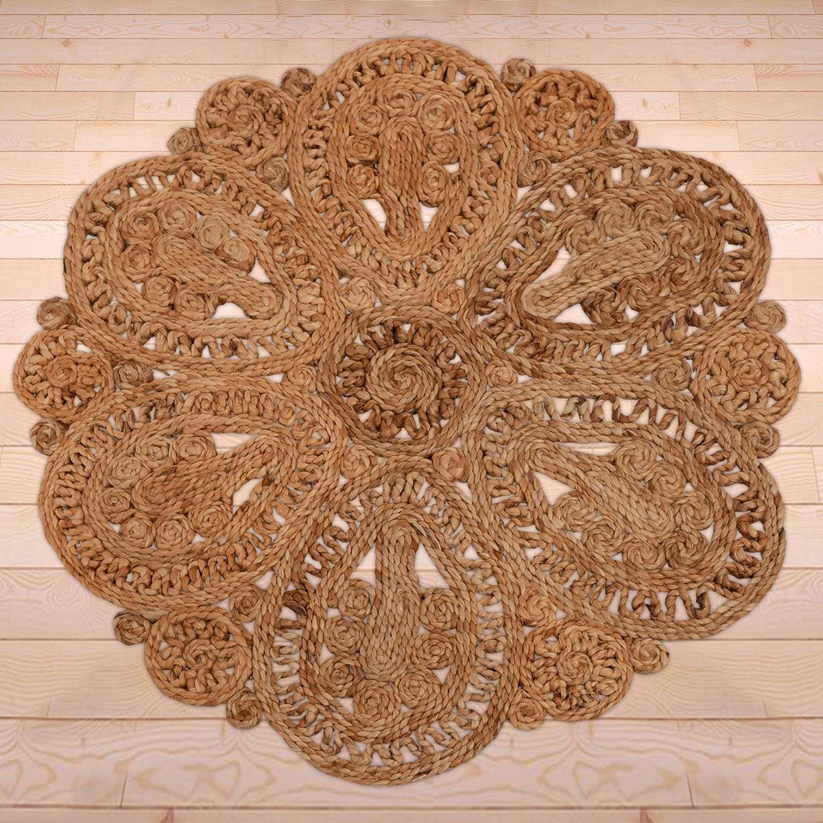 Alfombras de yute redondas de color beige trenzadas a mano para interiores tradicionales