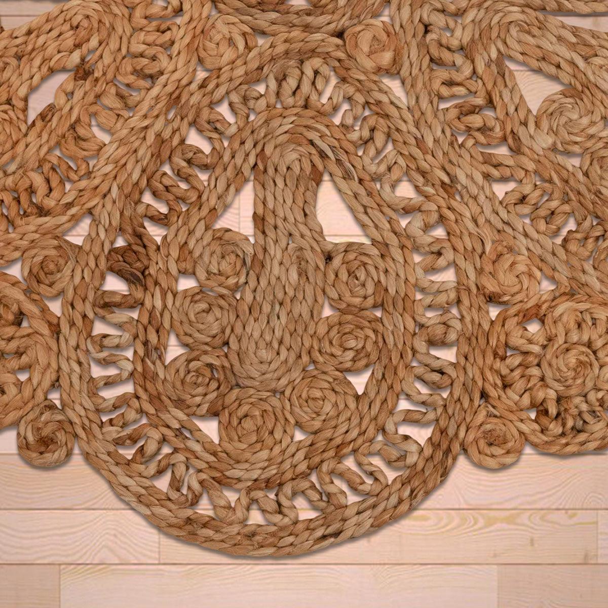 Alfombras de yute redondas de color beige trenzadas a mano para interiores tradicionales