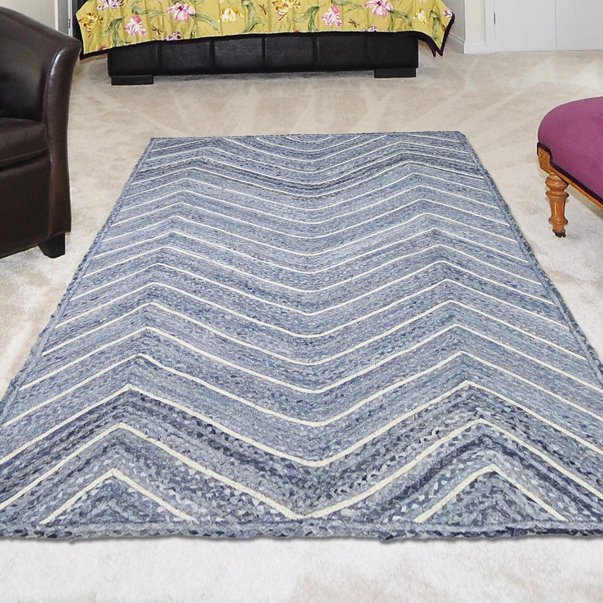 Dhurrie indio de algodón para interiores, trenzado a mano, de color azul