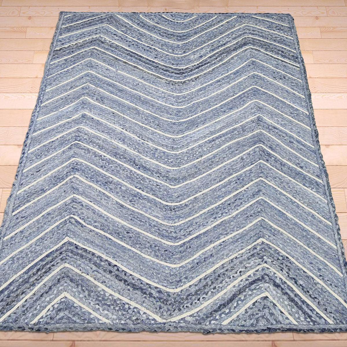 Dhurrie indio de algodón para interiores, trenzado a mano, de color azul