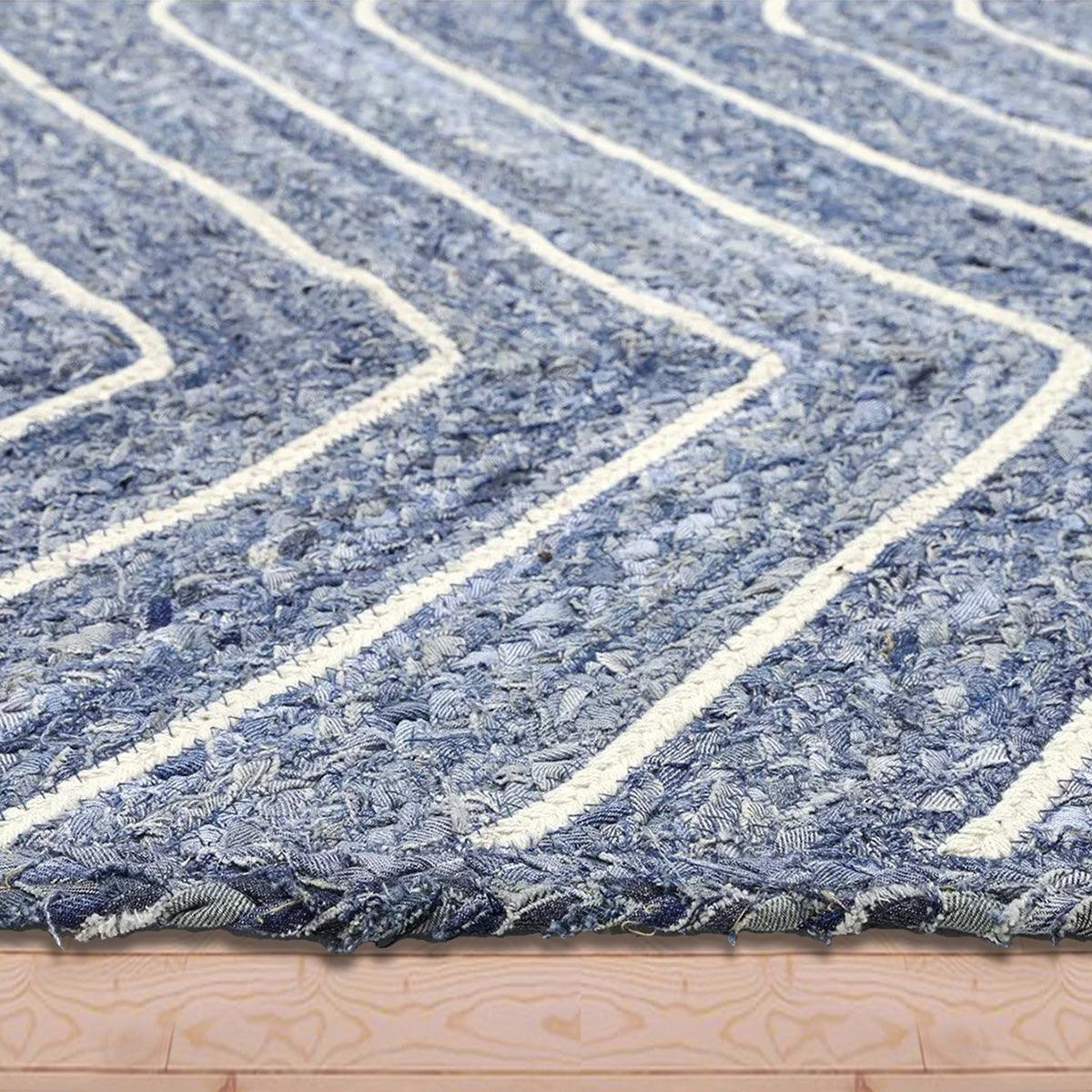 Dhurrie indio de algodón para interiores, trenzado a mano, de color azul