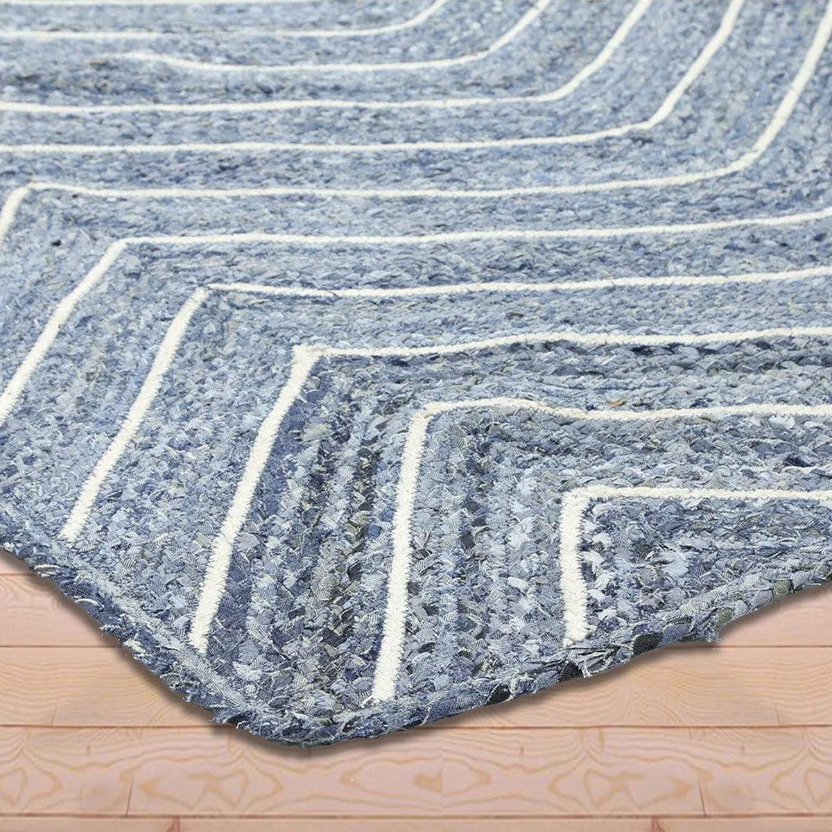 Dhurrie indio de algodón para interiores, trenzado a mano, de color azul