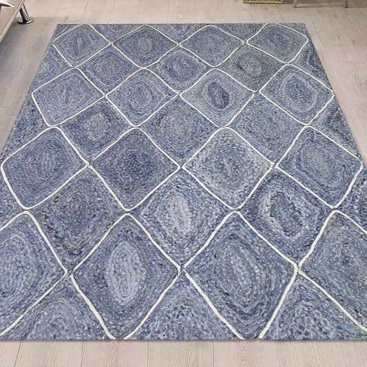 Dhurrie indiano blu intrecciato a mano in cotone per esterni Dhurrie indiano blu intrecciato a mano in cotone per esterni